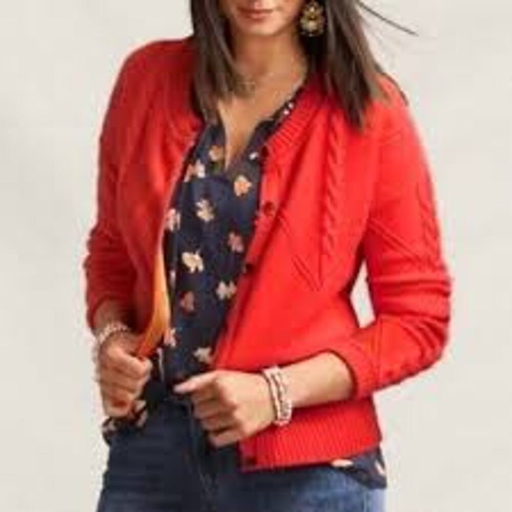 Cabi Bold Red/Orange Knit Cardigan Sweater XL - Like new